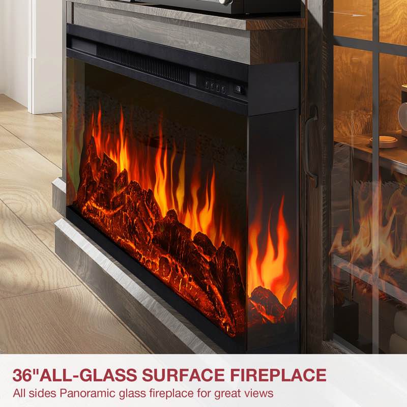 Misconis 70\u0027\u0027 W 3-Sided Glass Fireplace TV Stand Storage Credenza