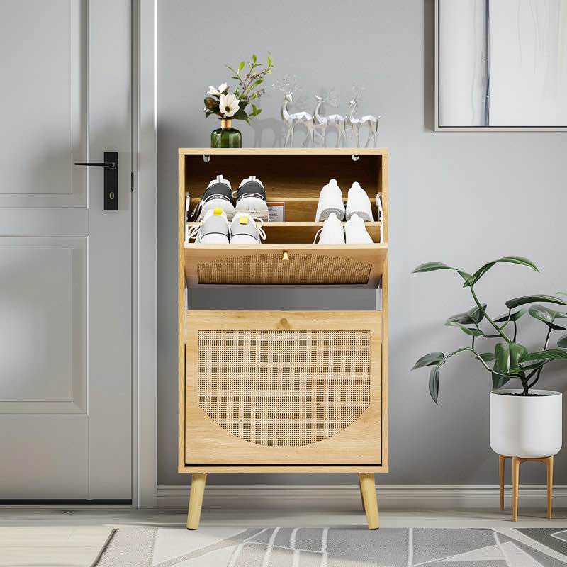 Lavenia 2 Flip Drawers Rattan Shoe Cabinet Shoe Storage Organizer Unit