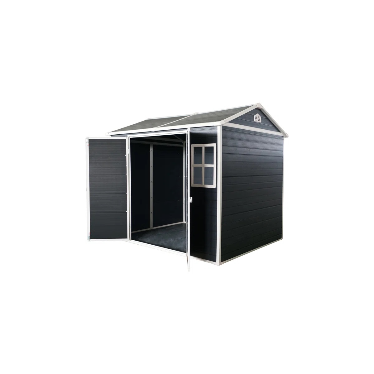 8X6ft Outdoor Resin Garden Shed With Floor And 2 Windows, Plastic Patio Outdoor Storage Shed With Lockable Door For Garden Tools, Bicycles, Trash Cans