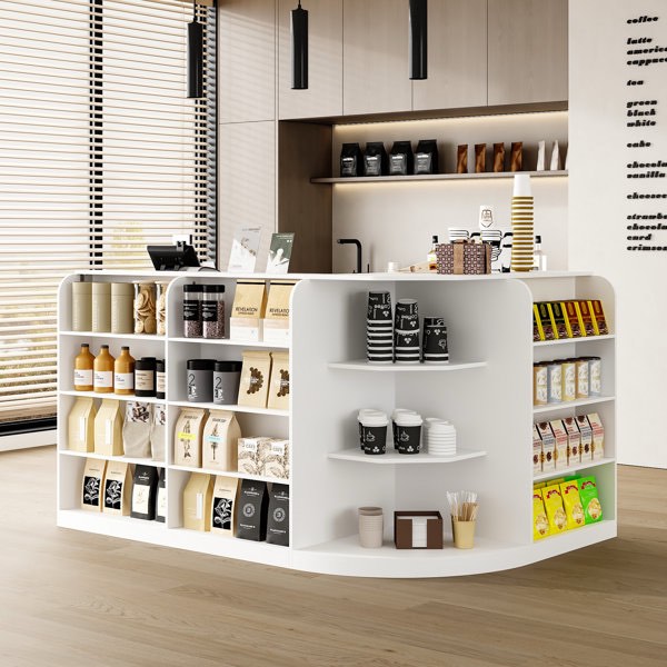 L-shaped Reception Desk With 3 Drawers \u0026 Glass Display Cabinet, Retail Counter Front Desk Reception Counter With Cabinet WAYFAIR