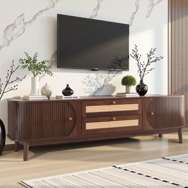 Rattan TV Stand For Tvs Up To 75", Entertainment Center With Solid Wood Legs WAYFAIR