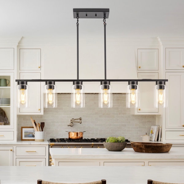 Linear Black Wooden Kitchen Island Pendant Light