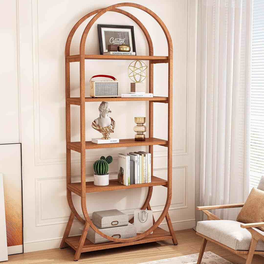 70.8" Tall Arched Bookcase, Modern 5-Tier Open Bookshelf Freestanding Display Rack