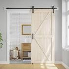 Paneled Solid Wood Unfinished Barn Door with Installation Hardware Kit
