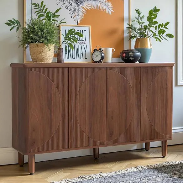 Sideboard Buffet Cabinet With Storage Modern Coffee Bar Kitchen Storage Cabinet With Doors And Shelves Console Table For Living Room And Kitchen, 59.05”W X 13.78”D X 35.43”H, Black+Gold