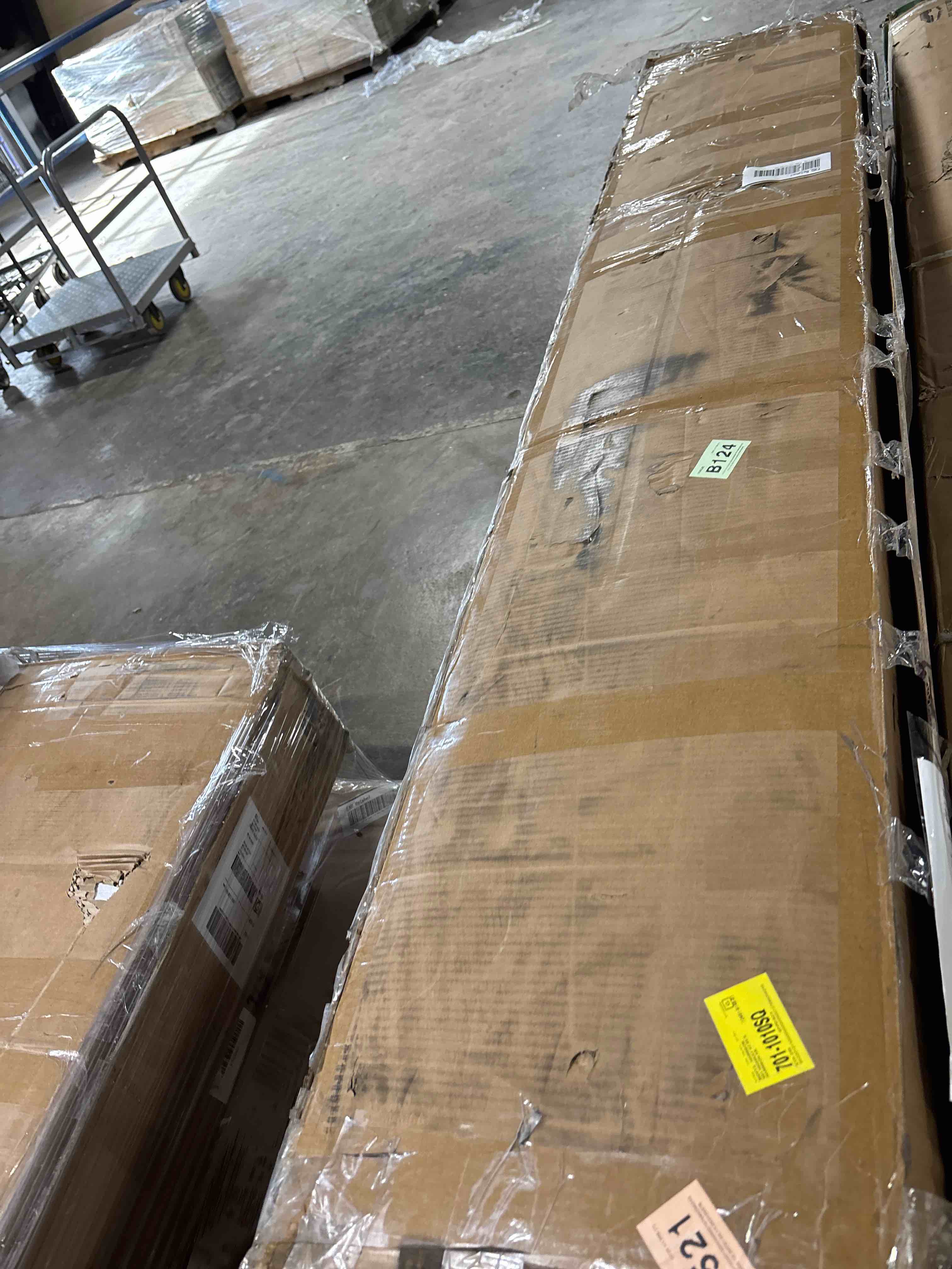 Condition photo showing Good Condition for (Incomplete one box only) Farmhouse Storage Bed Frame With Headboard \u0026 Led Light \u0026 Usb, 4 Drawers Under Bed, Built In Charging Station, No Noise, No Box Spring Needed