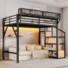 Twin Loft Bed With Storage Stairs, Metal Bed Frame, Built-in Guardrail \u0026 Anti-tipping Kit, Space-saving Loft Bed For Kids, Teens, Dorm Or Small Rooms