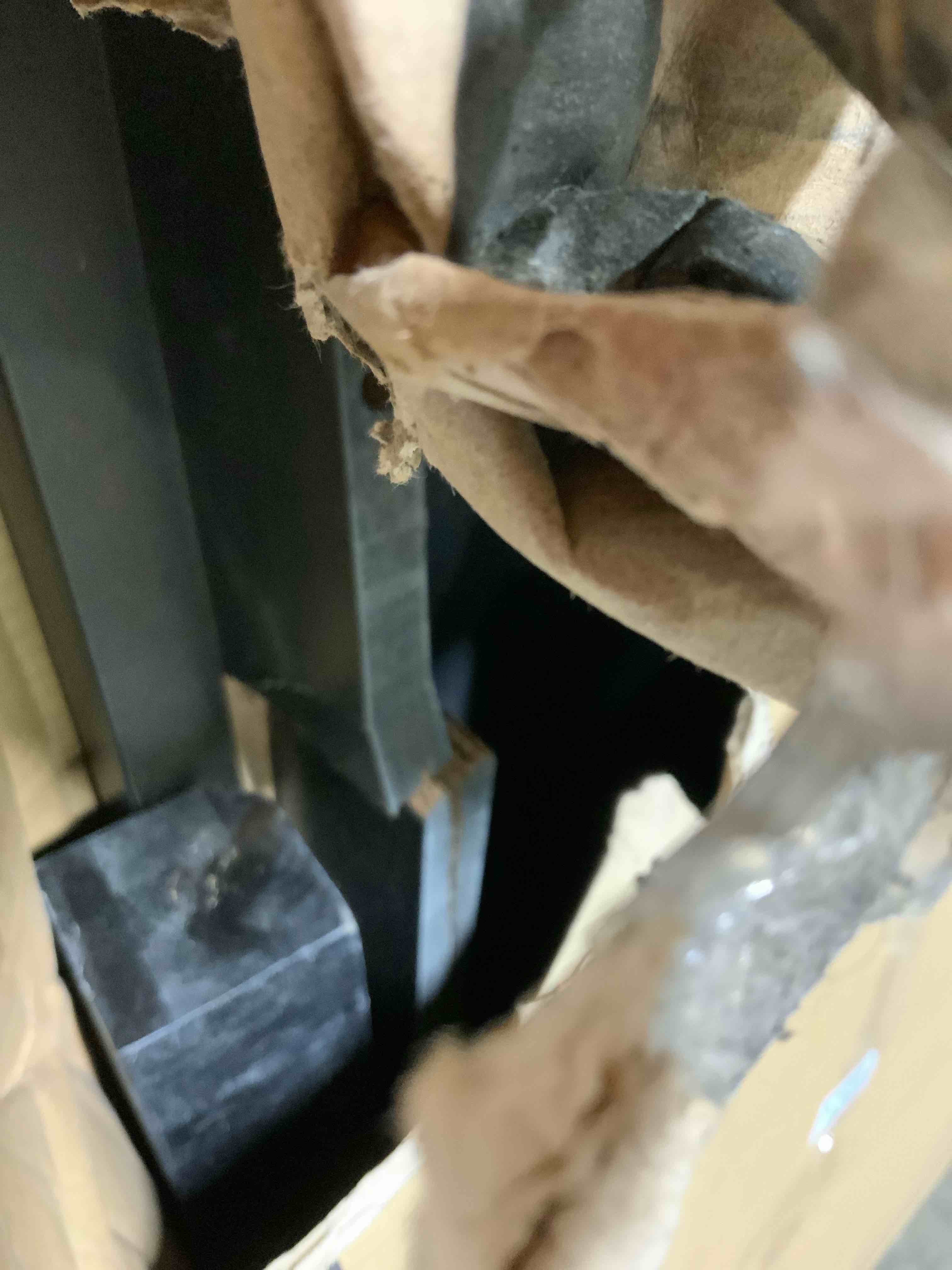 Condition photo showing As Is for Gathering Table Dark Charcoal