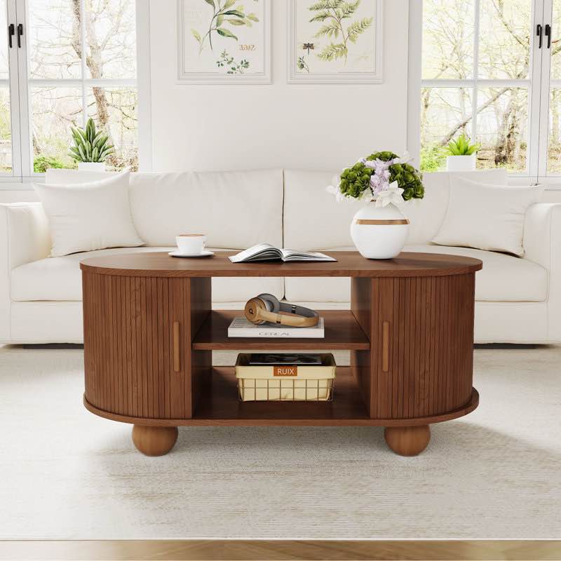 39.37\u0027\u0027 Oval Fluted Single Coffee Table With Storage
