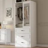 MEISSALIVVE Wardrobe Closet with 2 Doors and 3 Drawers, 74.8" Freestanding Armoire Storage Cabinet, Large Modern Bedroom Wardrobe, White