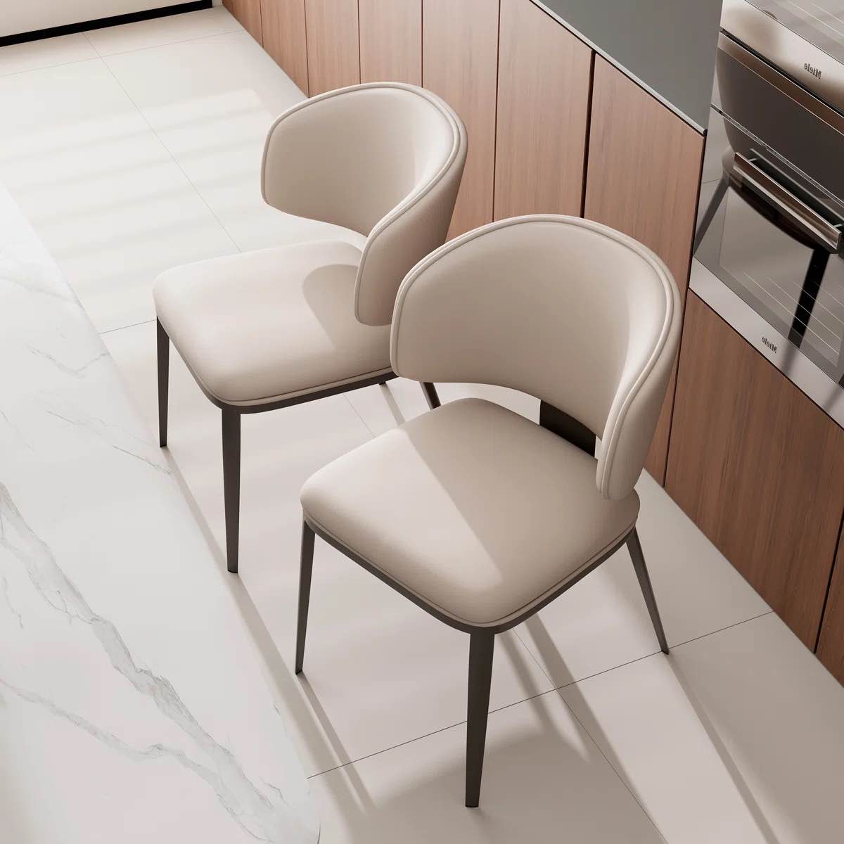 Dining Chairs Modern High Backrest Comfortable, Fashion Upholstered Kitchen Room Chair Armless Dinner Room Chair with Metal Legs for Living Room