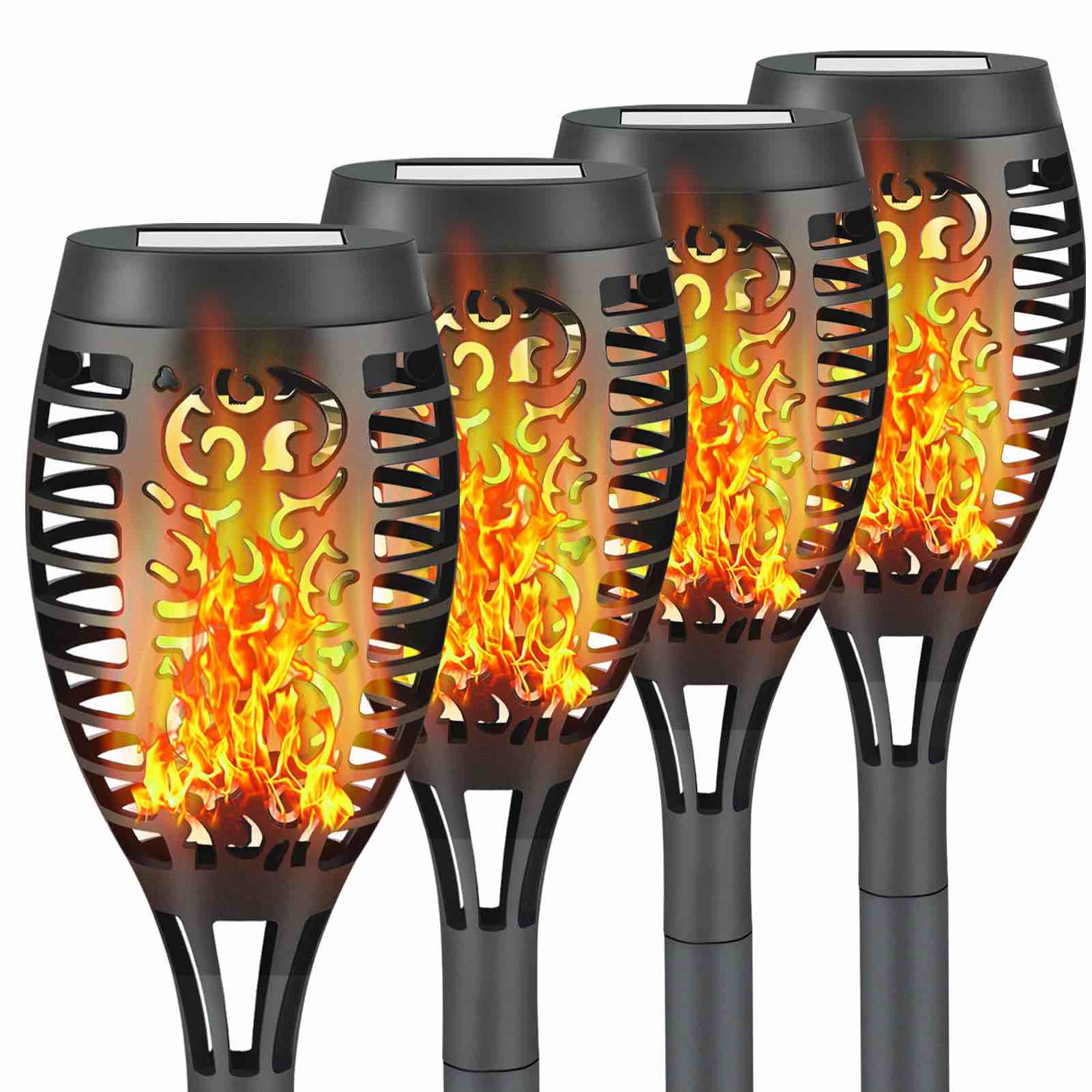 Eleven piece, solar, outdoor waterproof, dancing flickering flame, torch stake lights
