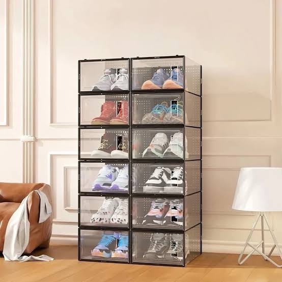 12 Pack X Large Shoe Organizer Storage Boxes for Closet, Clear Plastic Stackable