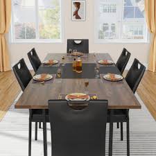 7-Piece Rectangle 71" Dining Table Sets With Adjustable Foot Pads For Dining Room, Restarant, Or Canteen