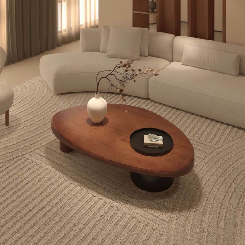 Giametta 47.2"W Oval Walnut Solid Wood Coffee Table With Hidden Storage For Living Room