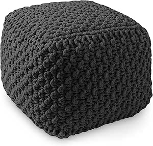 Casafield Square Pouf Ottoman, Cotton Knit Upholstered Footrest