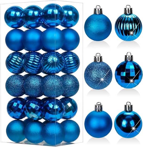 Lulu Home Christmas Ball Ornaments, 34 Ct 1.57" Pre-Strung Hanging Ornament Decorations, Xmas Shatterproof Plastic Balls for Holiday Party Wreath Garlands Trees, Blue Blue 1.57"