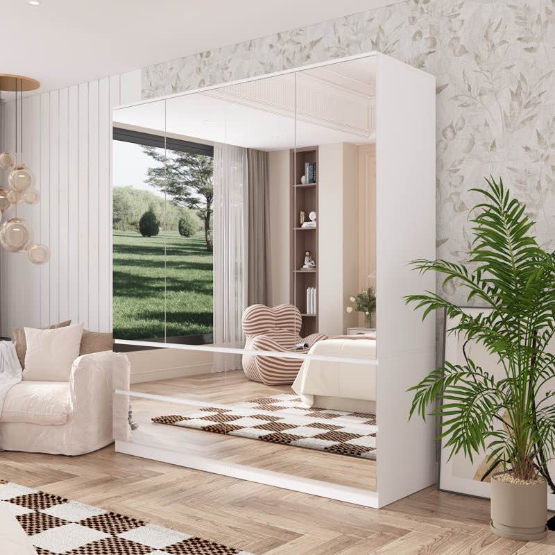 63\u201dW Large Wardrobe With 4 Mirror Door 4 Drawer
