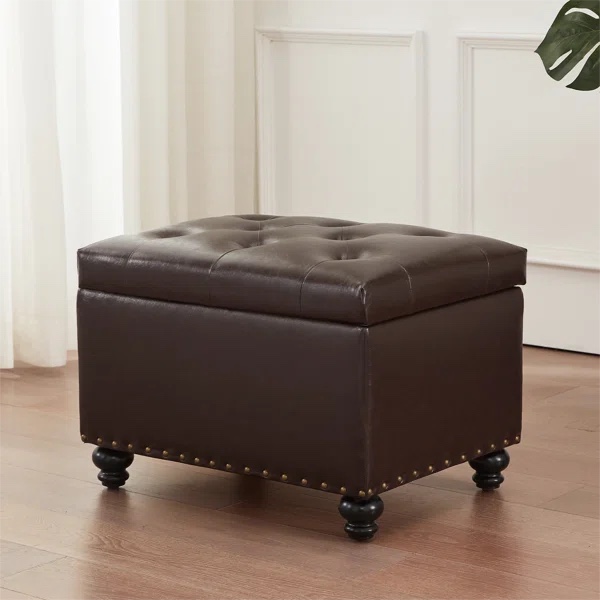 Faux Leather Storage Ottoman
