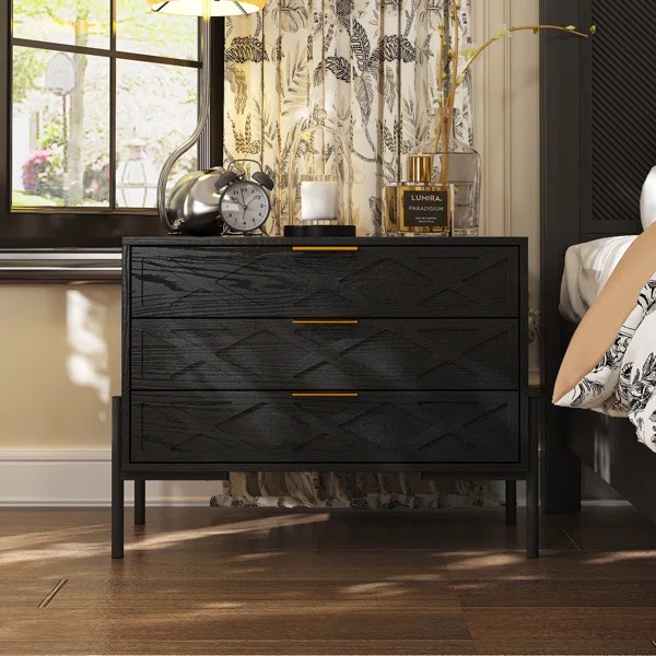 3-Drawer Nightstand With Metal Legs