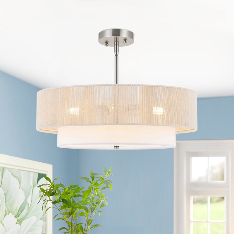 Reenat 4-Light Dimmable Shaded Drum Semi Flush Mount Chandelier
