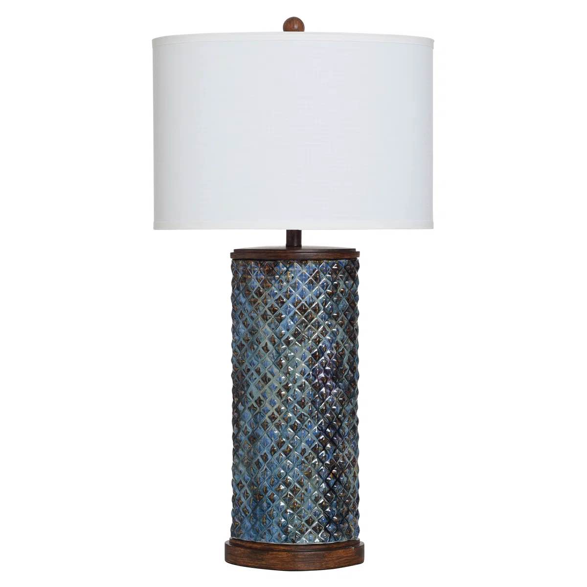 Ceramic Table Lamp - Blue Opal - White Shade