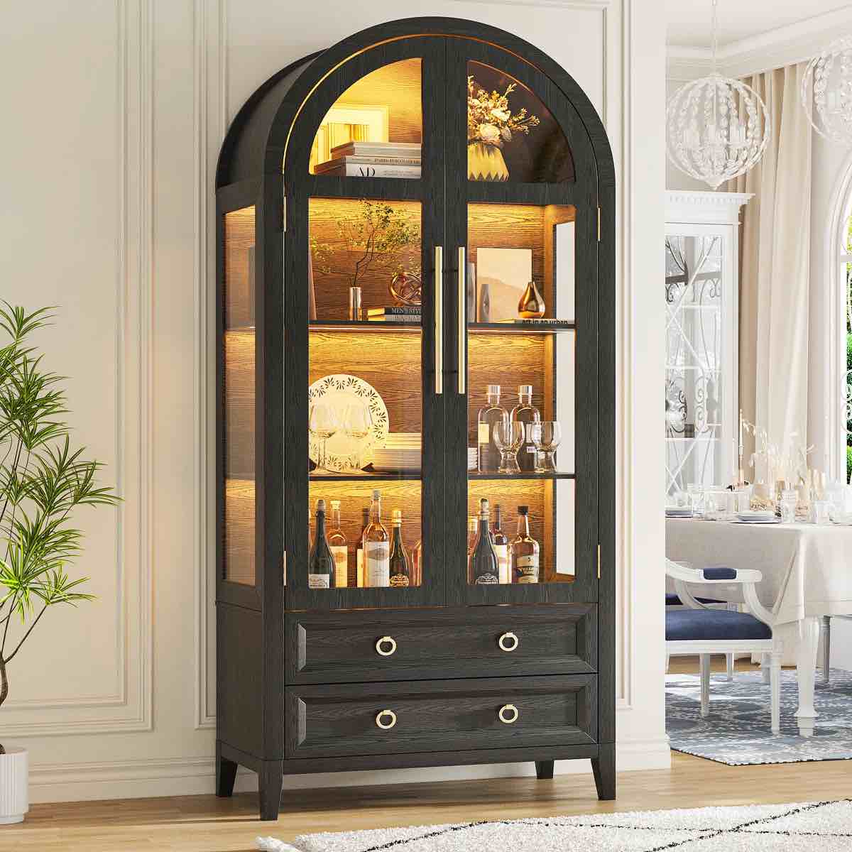 Freestanding Arch Display Cabinet with 3-Color Light Modes and Motion Sensor