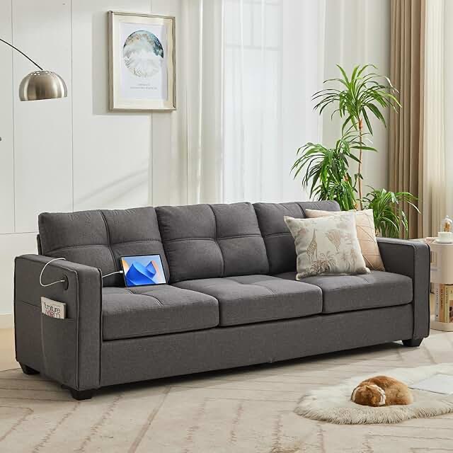 90 "Wide 3 Seat Upholstered Polyester Sofa with Throw Pillows Available in Living Room Apartment