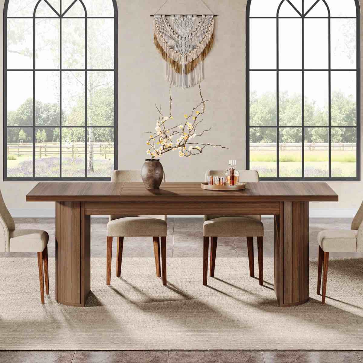 78.74" Extra Long Farmhouse Dining Table, Wooden Rectangular Dining Table With Dual Base