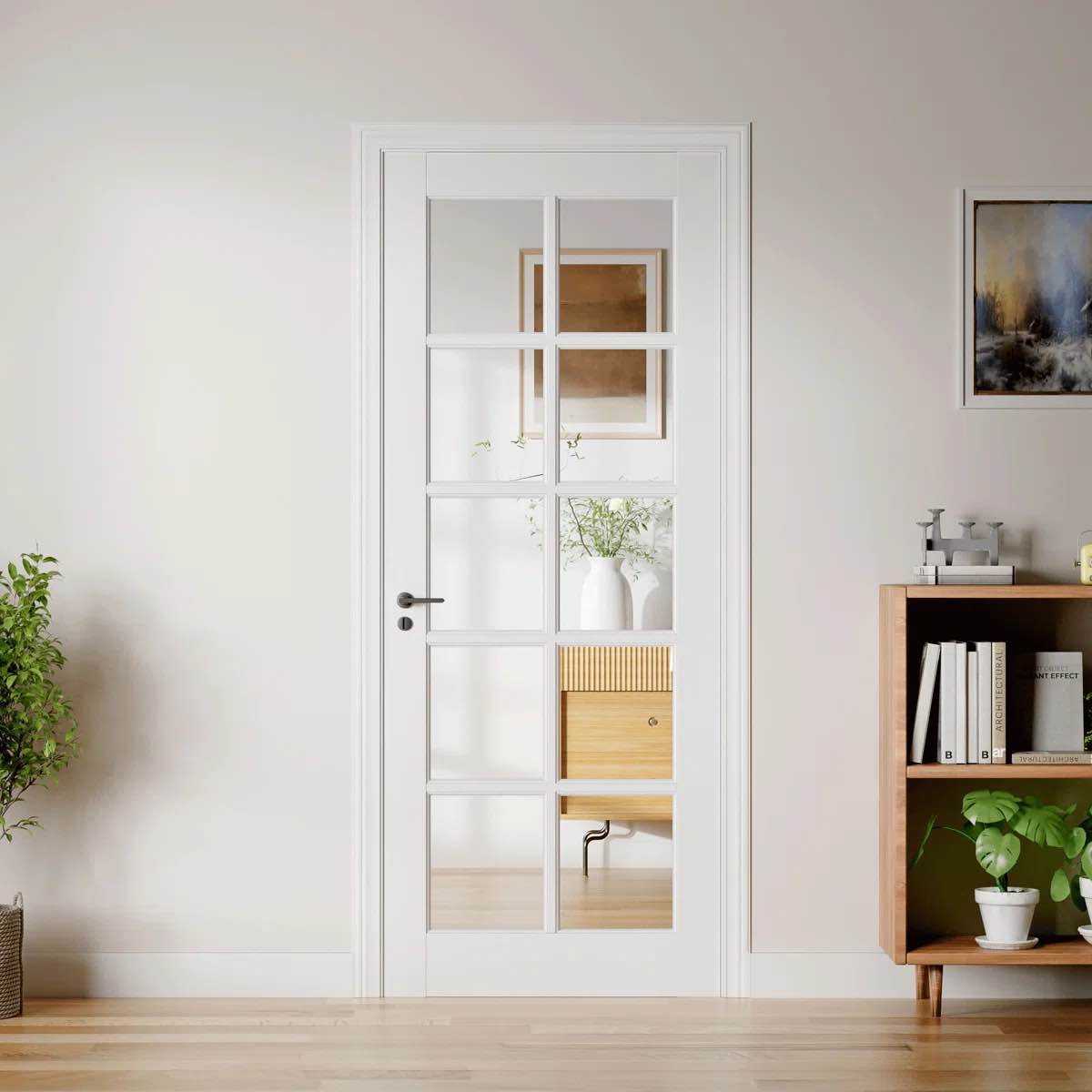 80*10 lite clear glass primed solid wood slab door modern standard door for french door