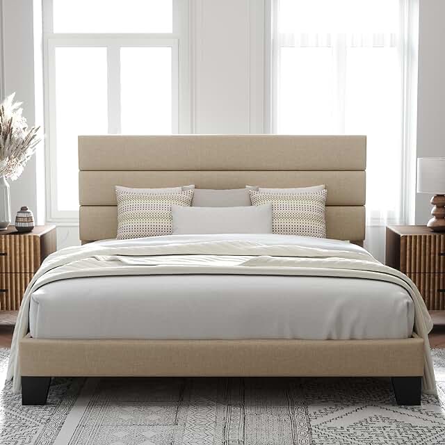 King size beige bedframe, unknown, if it is complete