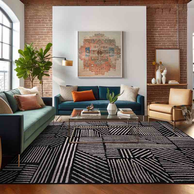 Rambo Geometric Black/Ivory Area Rug