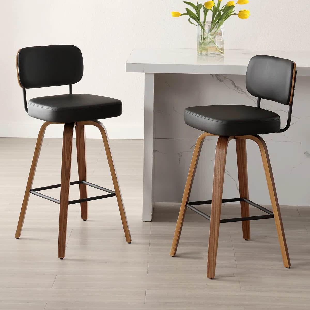 Upholstered Swivel Bar Stools with Metal Frame