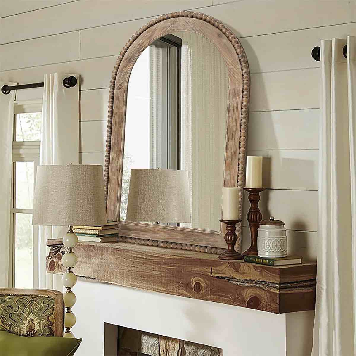 Wood Framed Arch Window Wall Mirror