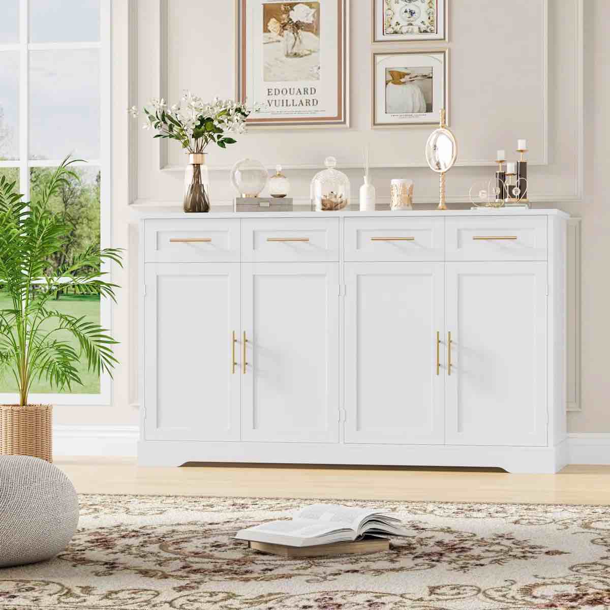 59.3" Wide Buffet Cabinet with Spacious Storage Cabinets, Modern 4-Drawer Sideboard Buffet, Wide Body Dining Room Buffet (Upgraded)