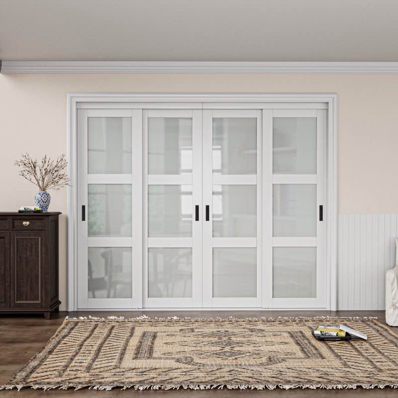 80" Tempered Glass Closet Sliding Door With Hardware Kit \u0026 Handles