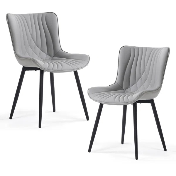 Grey Modern Dining Faux Leather Upholstered Kitchen Chairs Set of 2