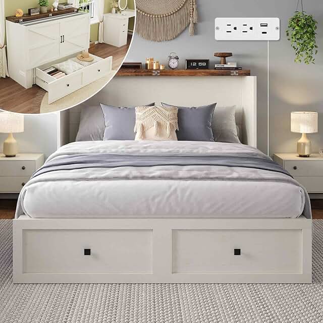 Murphy Bed With Storage And Built-in Charger