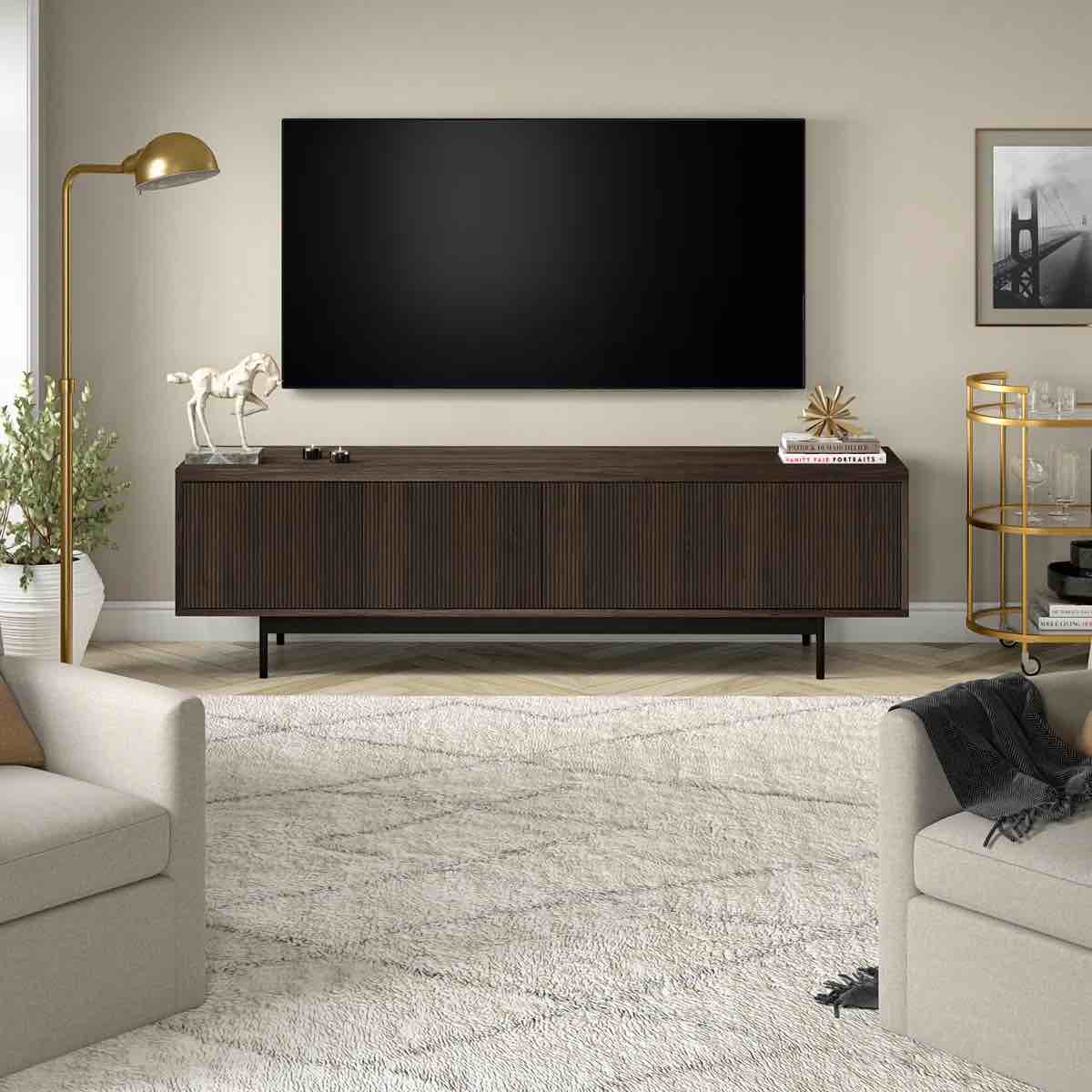 TV Console Satin Walnut Finish