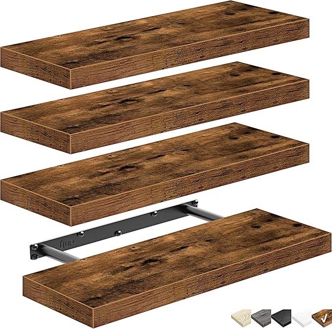 Allen & Roth Floating Shelves for Wall Bathroom Shelf Bedroom Kitchen Living Room Farmhouse Small Book Shelf 16 inch Set of 4, Brown (015-BN4)