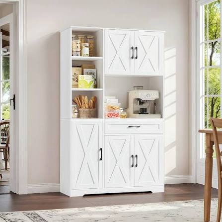 Anitrea 70.9"H Kitchen Pantry With Microwave Shelf, Wood Storage Pantry Cabinet with Drawer