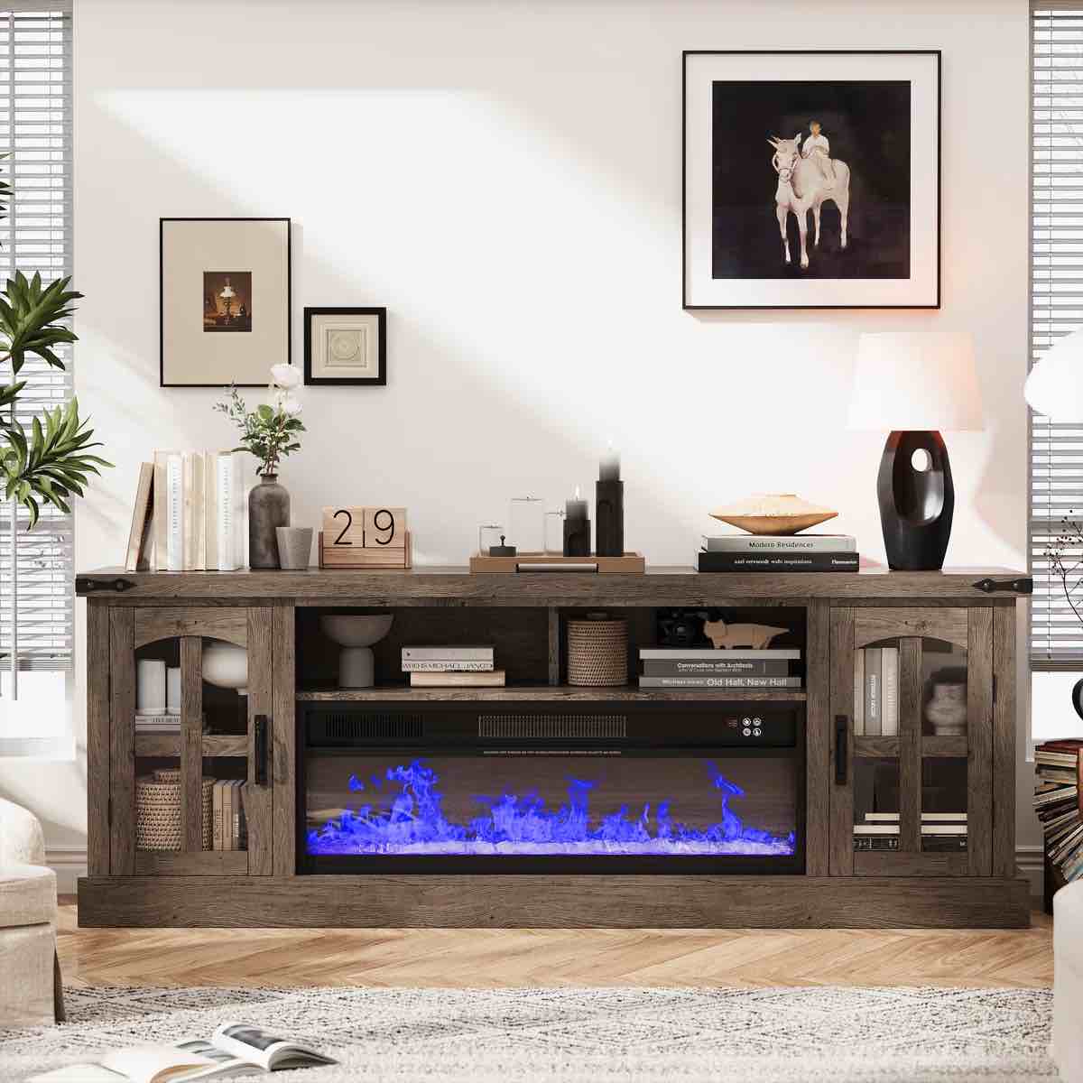 PPorfamilia 70.9'' W Storage Credenza with Electric Fireplace Included