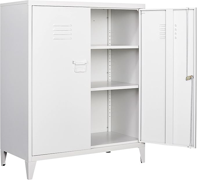 White Shelved Metal Cabinet