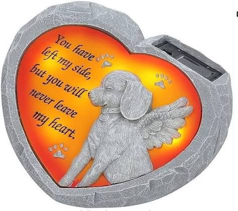 Dog Pet Memorial Stones Gifts, Solar Heart Shaped Pet Memorial Headstone Grave Markers for Loved Ones Loss of Dog Sympathy Gift Garden Stone Statue