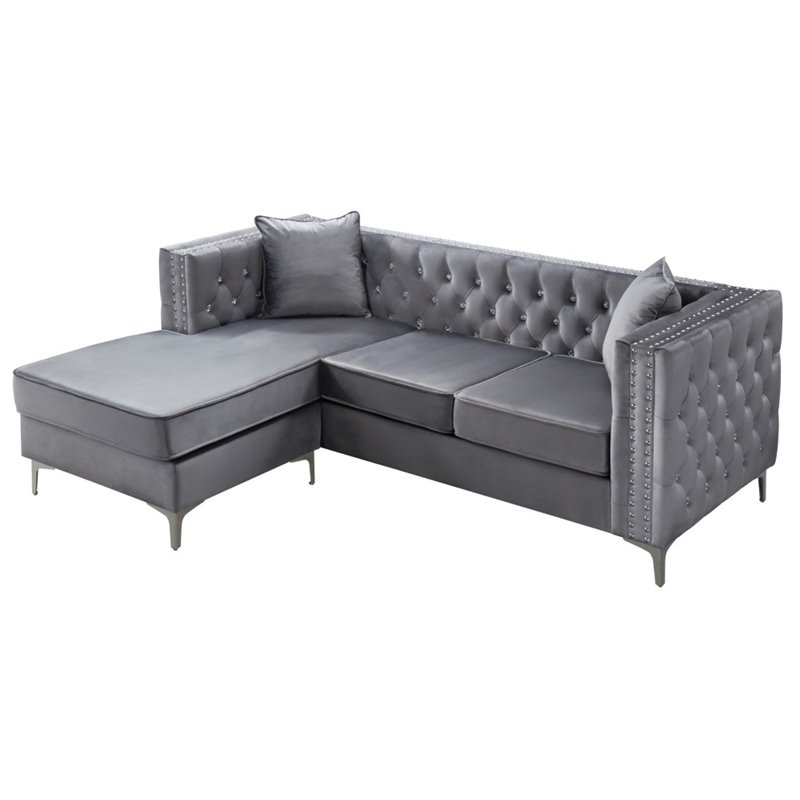 glory furniture paige velvet sofa chaise in gray