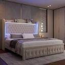 Kaliya Velvet Upholstered Platform Bed With Wingback Headboard \u0026 LED Lighting, 2 Underbed Storage Drawers, Suitable For Bedroom, Guestroom, Personalized Homestays