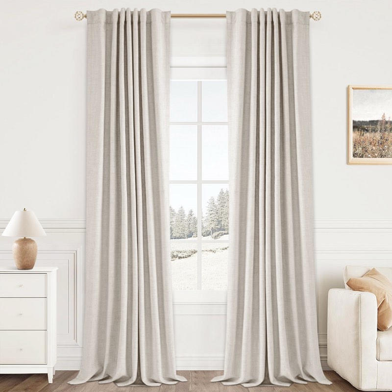 Graciella Thermal Insulated Faux Linen Textured 100% Blackout Curtains for Bedroom Living Room Back Tab/Rod Pocket