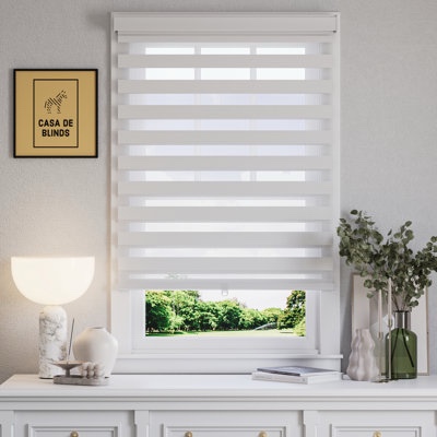 Zebra Blinds Window Dual Layer Roller Shades, Corded Horizontal Blind, Bedroom, Privacy, 72" Length