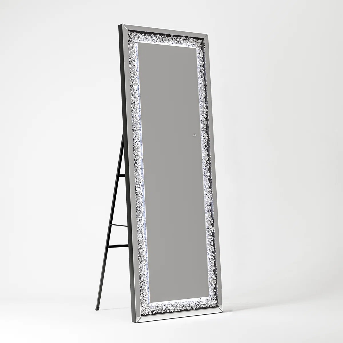 Crystal Crush Diamond LED Full-Length Mirror Wall Mounted Hanging Diamond Mirror Leaning for Living Room Bedroom
