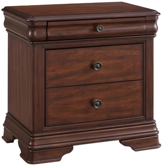 Elements International Phillipe Cherry 3-Drawer Nightstand with USB